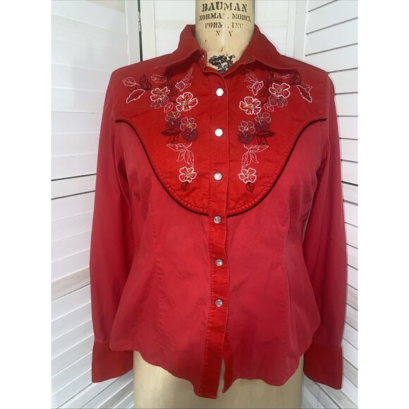 i.e Relaxed Tops - i.e Relaxed Floral Embroidered Top Women’s Size 10 Red Cowgirl Western